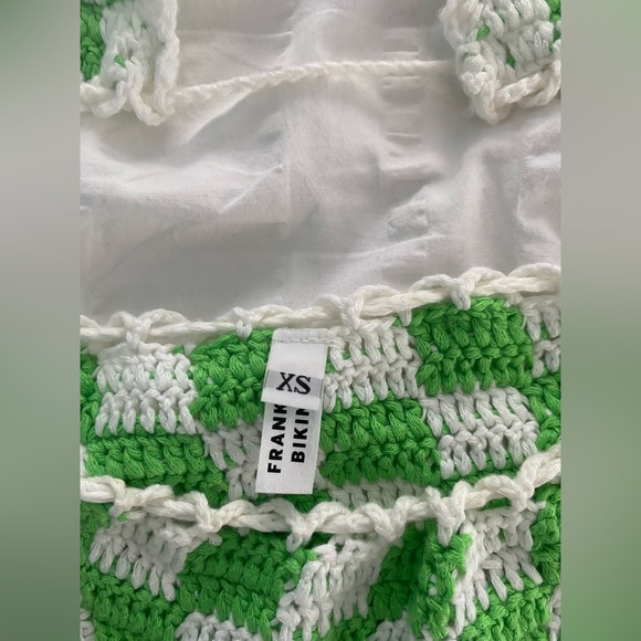 Frankie’s Bikinis Crochet Green and White Checkered Bikini Set - Picture 5 of 5
